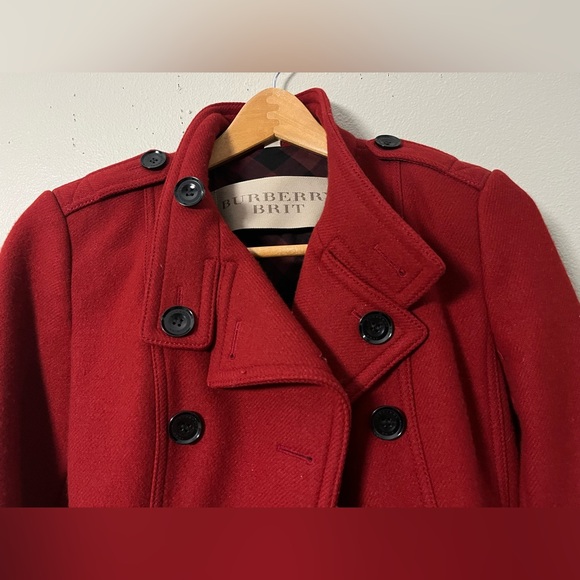 Burberry Brit  Wool Pea Coat Red Women’s US Size 6 Authentic (Read Description) - Picture 5 of 15